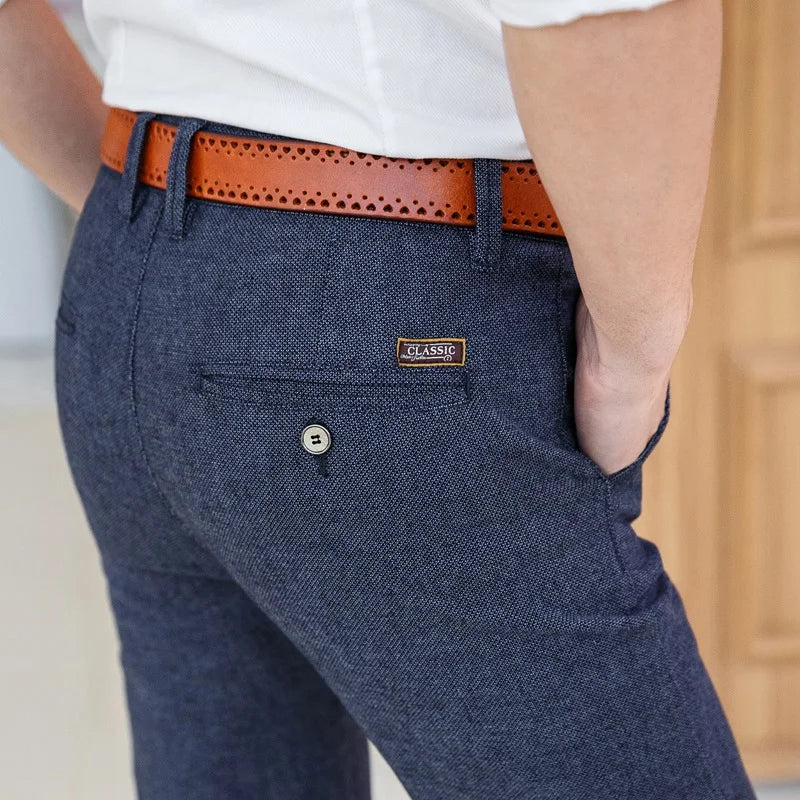 Men's Slim Casual Pants Fashion Business Stretch Trousers Male Brand Plaid