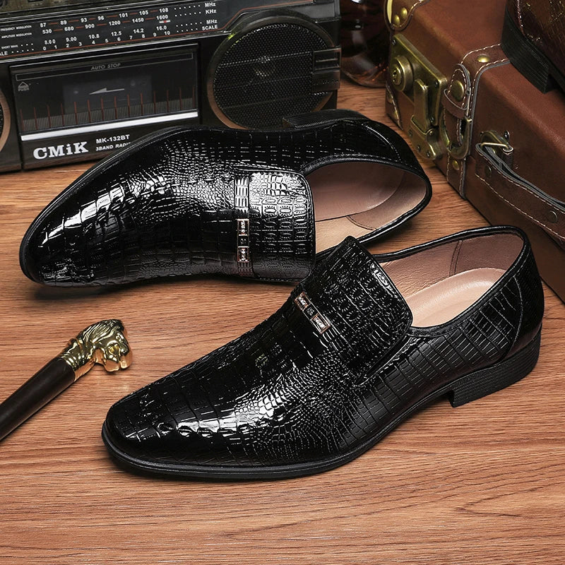 Fashion Pointed Toe Dress Shoes For Men Luxury Crocodile Formal Footwear Man Loafers Slip On Wedding Shoe Zapatos Hombre