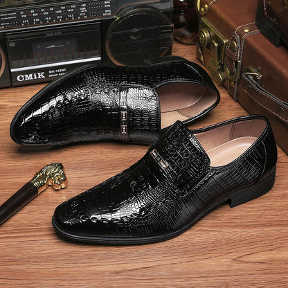 Fashion Pointed Toe Dress Shoes For Men Luxury Crocodile Formal Footwear Man Loafers Slip On Wedding Shoe Zapatos Hombre