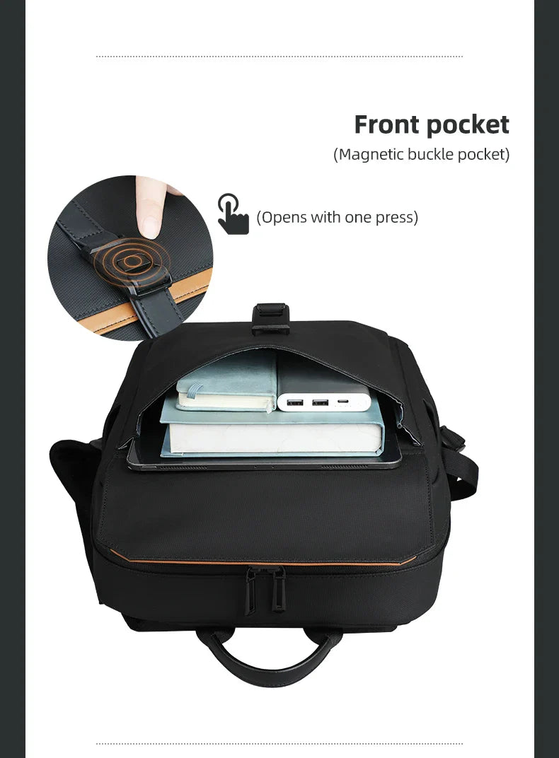 HK Stylish Business Backpack for Men Waterproof 15.6 inch Flap Laptop Backpack Multiple Pockets Casual Daypack for Work School
