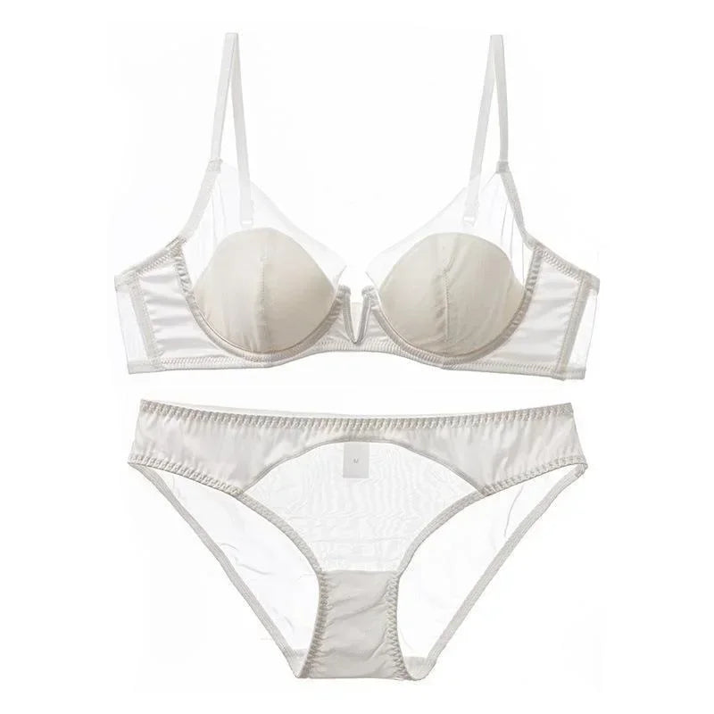 Soft Steel Ring French Ultra-thin Lace Bra Pure Desire Underwear Panty Suit