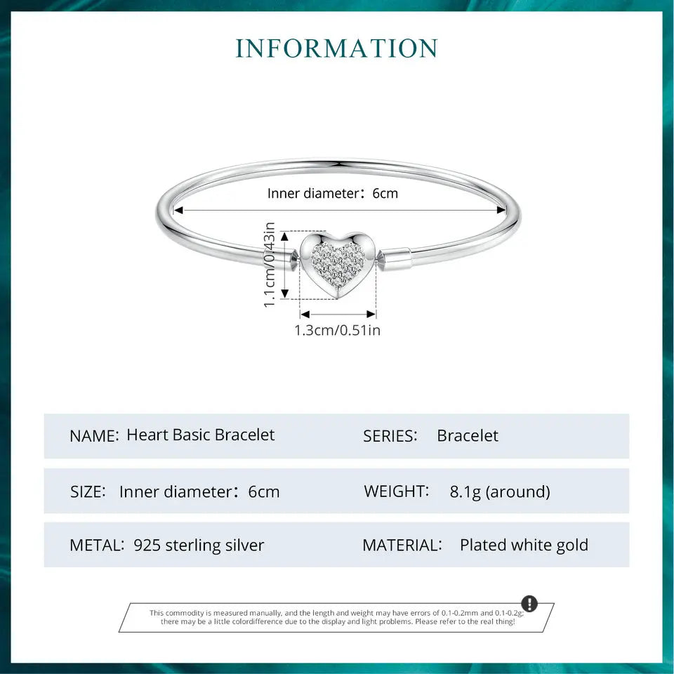 BAMOER Genuine 925 Sterling Silver Charm Glossy Bracelet Heart/Shell Clasp Basic Bangle Star Spacer Beads for Women DIY Jewelry