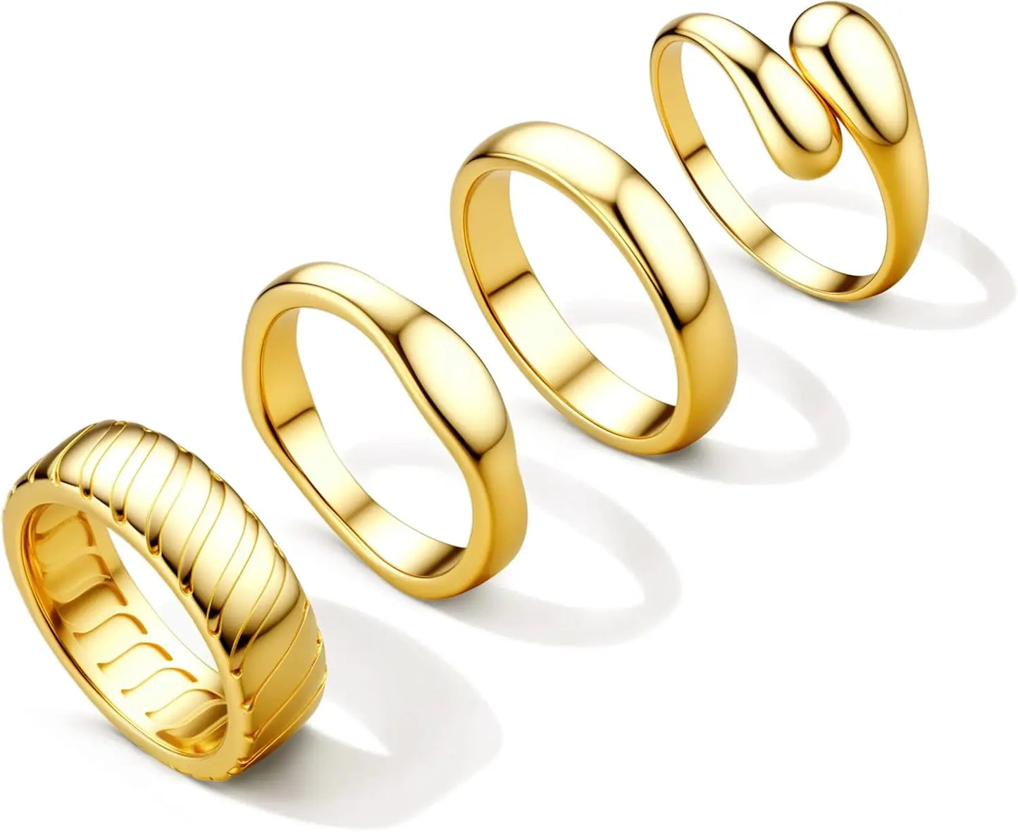 4Pcs Chunky 14K Gold Plated Rings for Women Non Tarnish Statement Rings Set Fashion Stackable Ring Trendy Waterproof Rings Jewel