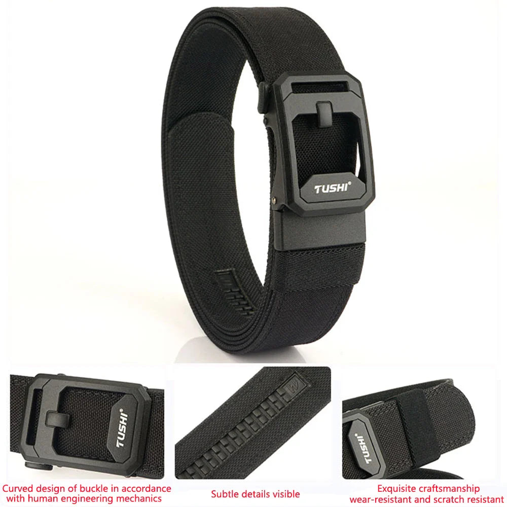 TUSHI New Men's Military Tactical Belt Tight Sturdy Nylon Heavy Duty Hard Belt for Male Outdoor Casual Belt Automatic Waistband