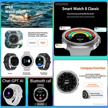 2025New Watch 8 Classic Smart Watch Men AMOLED Screen Bluetooth Call GPS Track Heart Rate IP68 Waterproof Smartwatch For Samsung