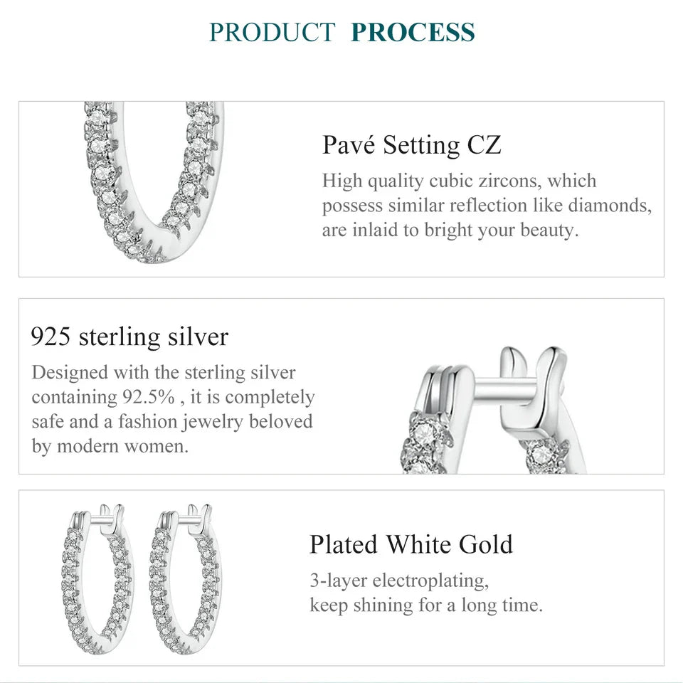 BAMOER 925 Sterling Silver Cubic Zirconia Hoop Earrings, White Gold Plated Lightweight Hypoallergenic Hoop Earrings for Women