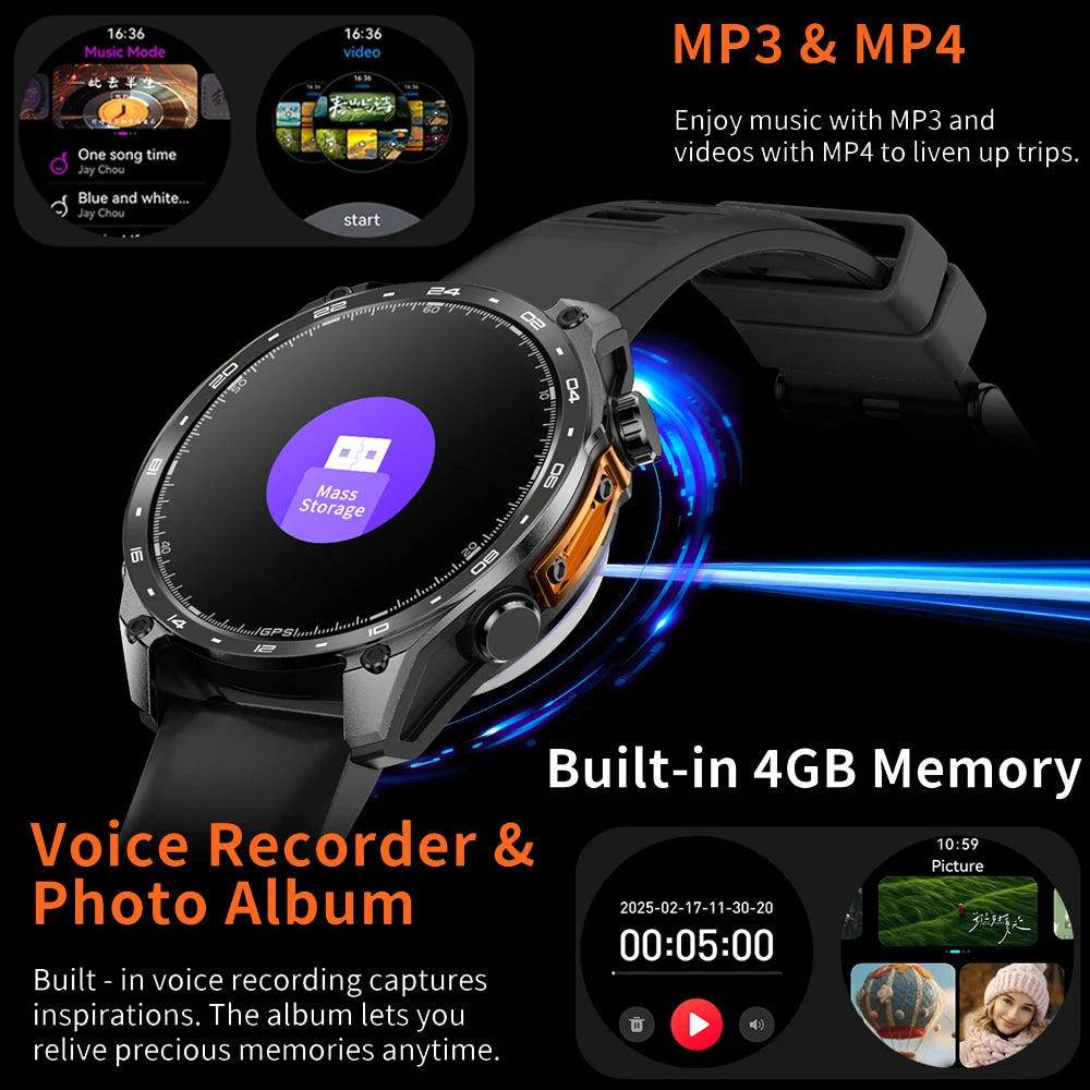 2025New Built-in GPS Offline Map Position Smart Watch Men 4GB Memory 3ATM Waterproof MP3/4 Compass BT Call Swim Sport Bracelets