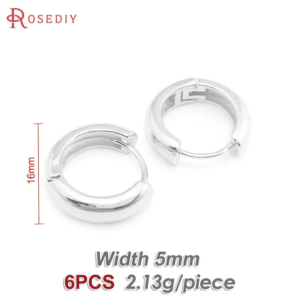 6PCS 14MM 16MM 18MM 23MM 25MM 30MM 18K Gold Color Brass Round Circle Loop Earrings Hoops Jewelry Making Supplies Accessories