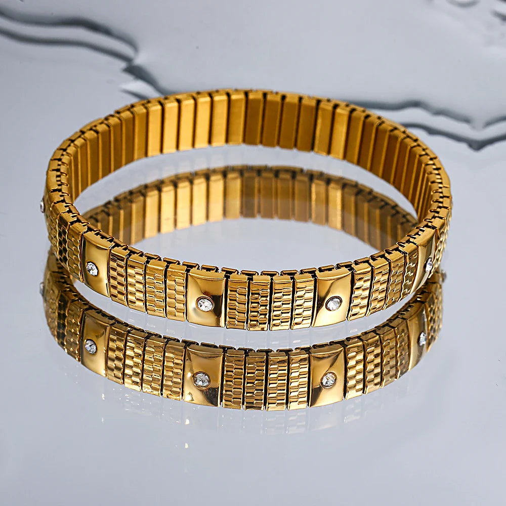 Freetry 18K Gold Plated Stainless Steel Adjustable Bracelet Fashion Elastic Metal Bracelet Trendy Jewelry Accessories Official