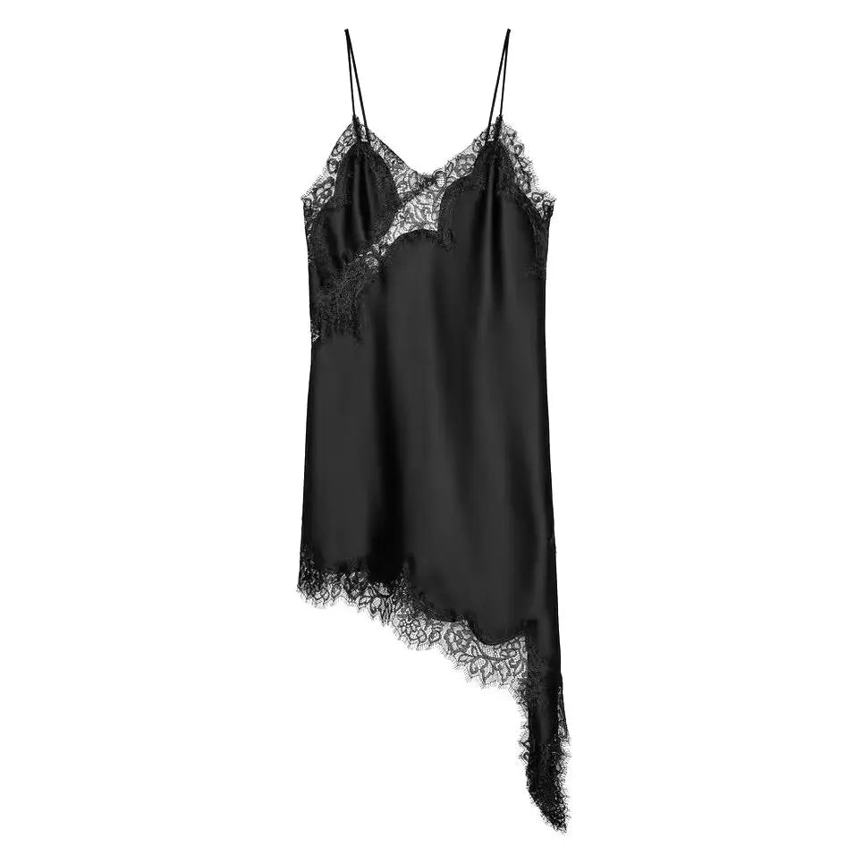 Women Sexy Irregular Lace Dress Fashion V Neck Hem Suspender Long Dresses 2025 New Fashion Party Vestidos