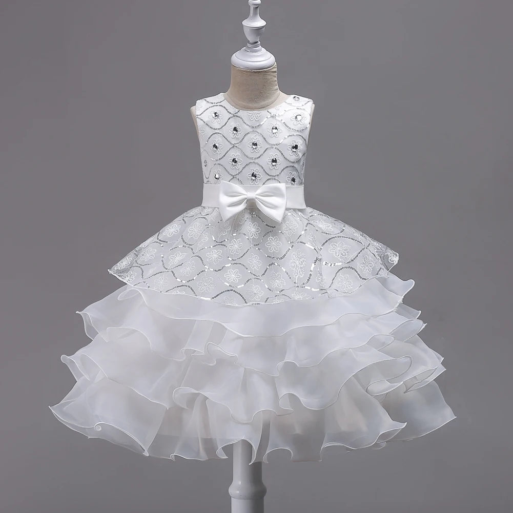 Children's wedding dress, princess dress, girl's program performance dress, diamond decoration cake, fluffy skirt