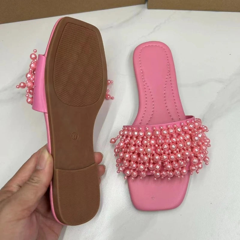 Elegant Woman Shoes Flat Heels Outdoor Street Ladies Slippers