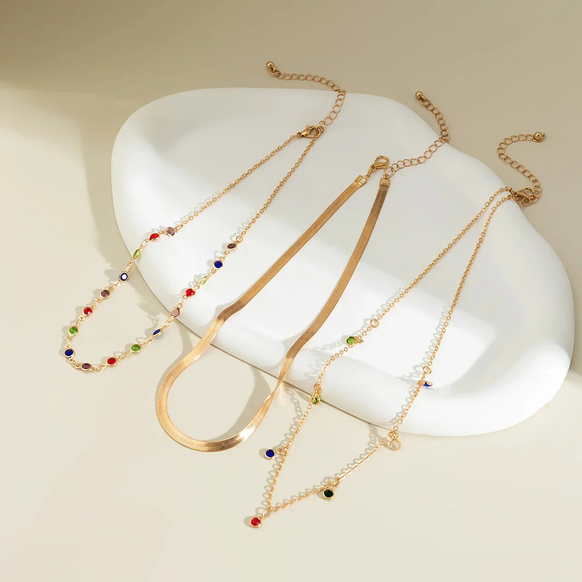 IngeSight.Z 2026 Trendy MultiLayered Color Crystal Chain Choker Necklace for Women Boho Flat Snake Chain Clavicle Short Necklace