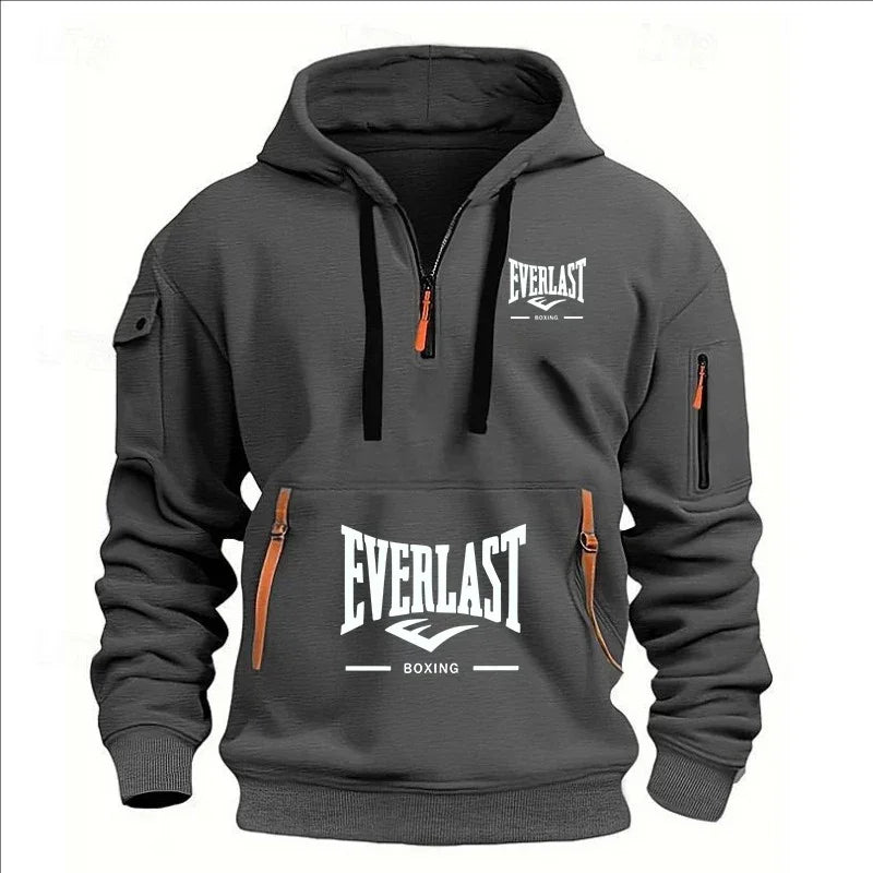 Modo herfst en inverno herenmerkkleding ontwerp met mealous ritsen bedrukte moletom com capuz casual losse trui met capuchon