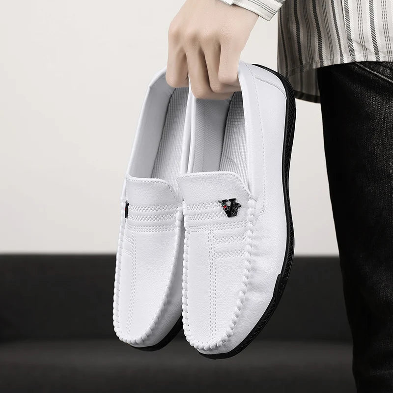 New White Leather Men Casual Shoes Luxury Brand Black Formal Dress Shoes Designer Men Loafers Breathable Slip on Driving Shoes