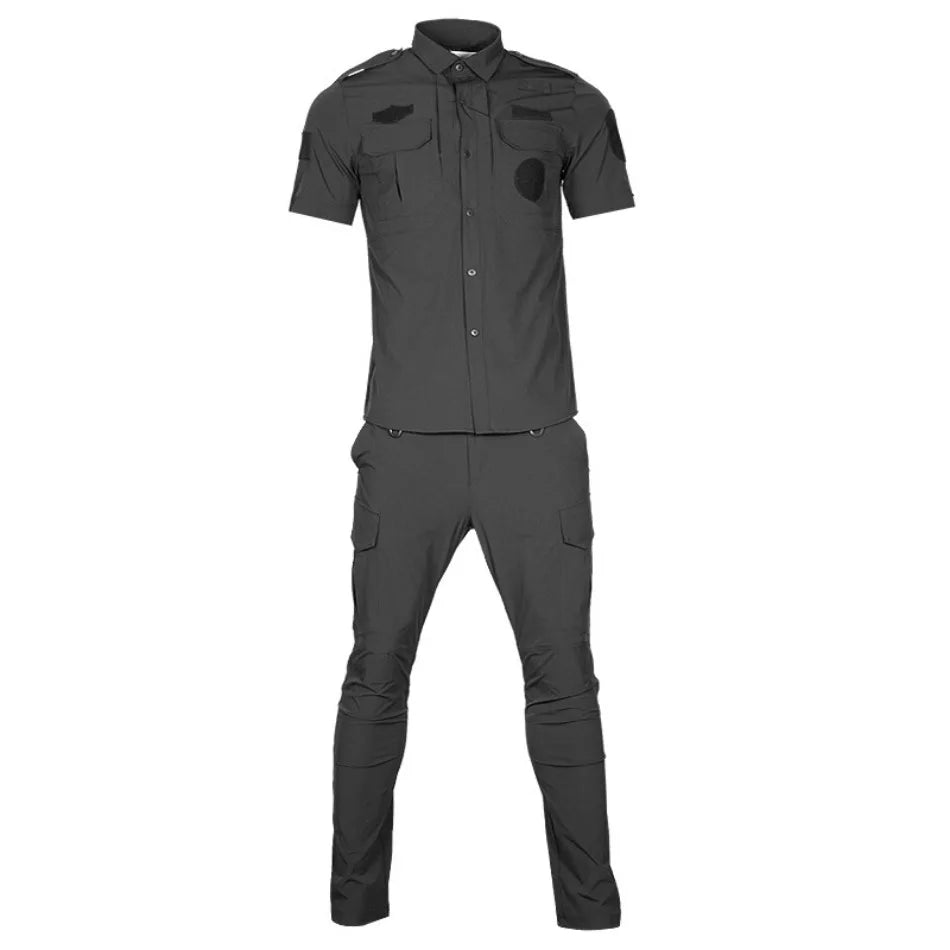 Quick Drying Workwear Suit Men Combat Elastic Tactical Training Set Multi Pocket Man Security Staff Uniform Cargo 2pcs Suits
