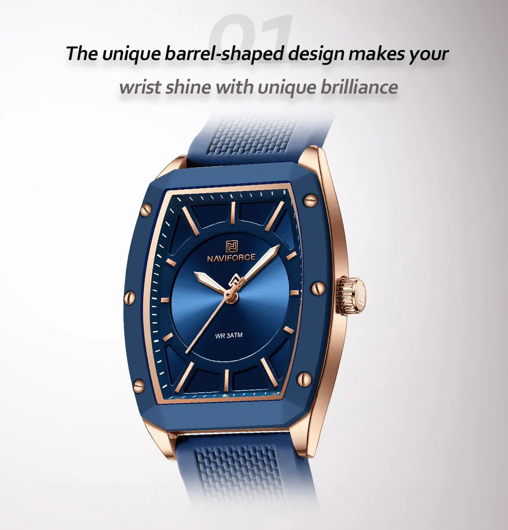 NAVIFORCE Top Brand Women Tonneau Watches Fashion Ladies Quartz Watch Silicone Strap Gift Female Wristwatch Relojes Para Mujer