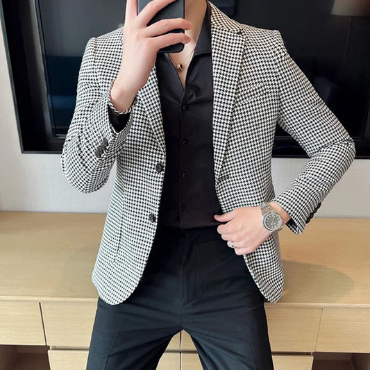 Tuxedo for Mens: Men's Leisure Boutique Thousand Bird Plaid Slim Suit Blazers