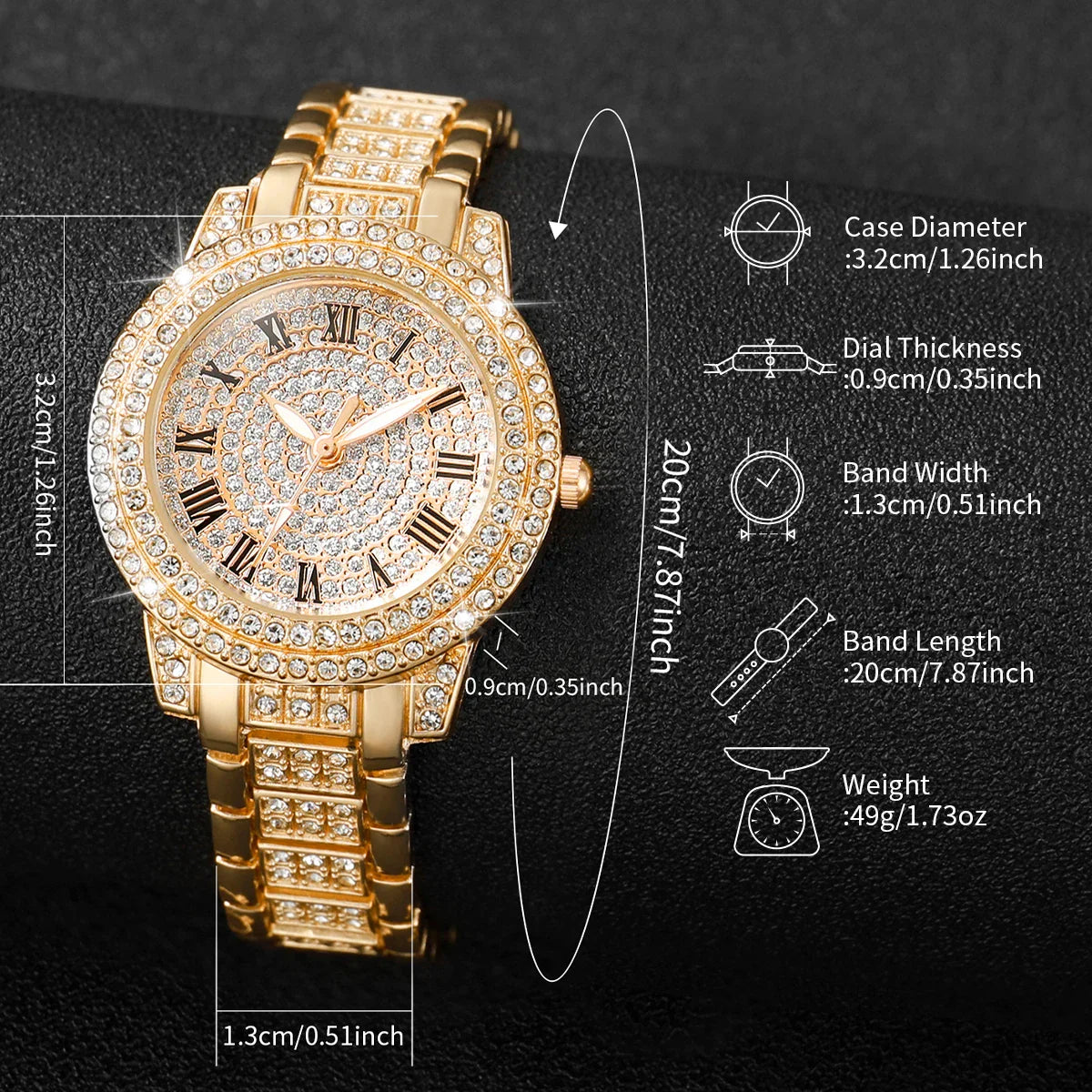 2/6PCS Luxury Diamond Women Watches Ladies Roma Dial Quartz Watch With Heart Jewelry Set Reloj Mujer (Without Box)