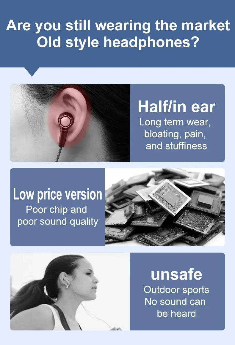 Bluetooth 5.4 Business Earphone Wireless Single Headphone with HD Mic Ear Hook HiFi Stereo Music Earbud for Xiaomi Samsung Phone