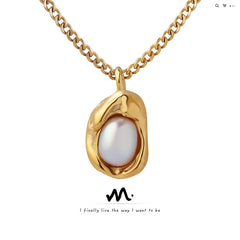 Fashion Inlaid Pearls Pendant Necklace for Women Luxury Design Stainless Steel Cuban