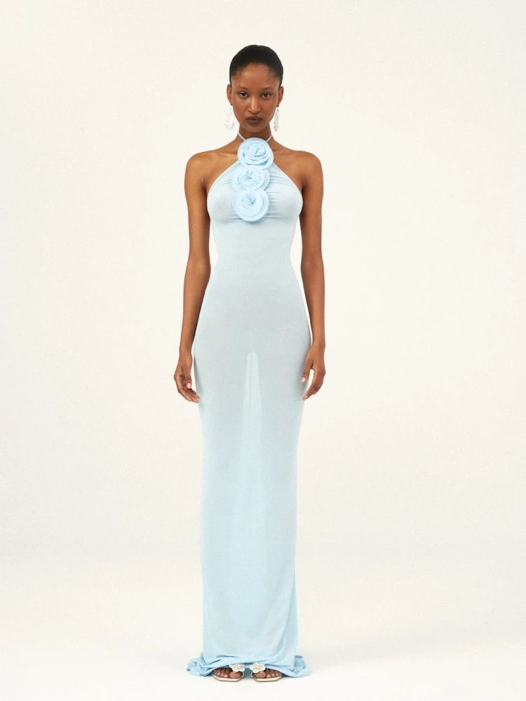 Formal attire Dresses: Bodycon Long Dress Women Light Blue Sleeveless Lace-up