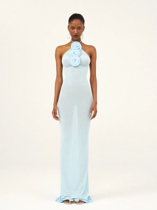 Formal attire Dresses: Bodycon Long Dress Women Light Blue Sleeveless Lace-up