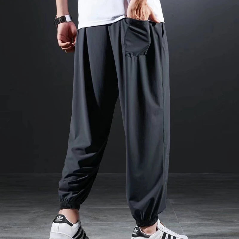 Quick-drying Ice Silk Casual Pants Men's Ultra-thin Elastic Nine-point Pants