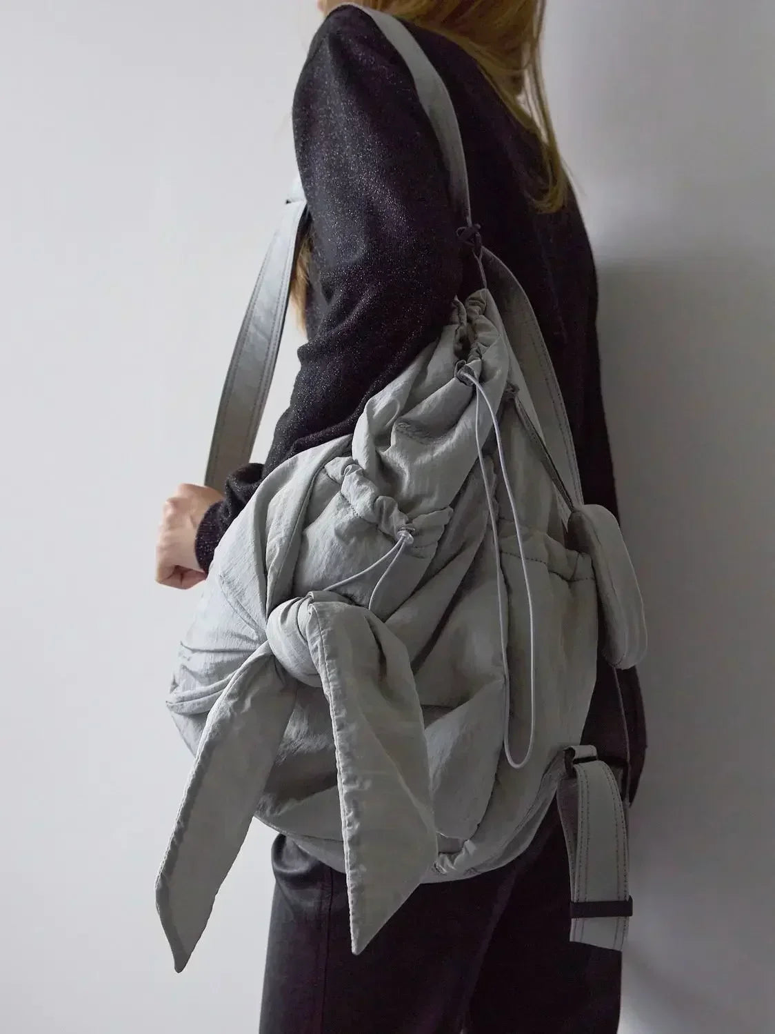 Women Bag Nylon High-Capacity Fashion Casual Backpack Bow Drawstring Shoulder Bag Handbag All-match