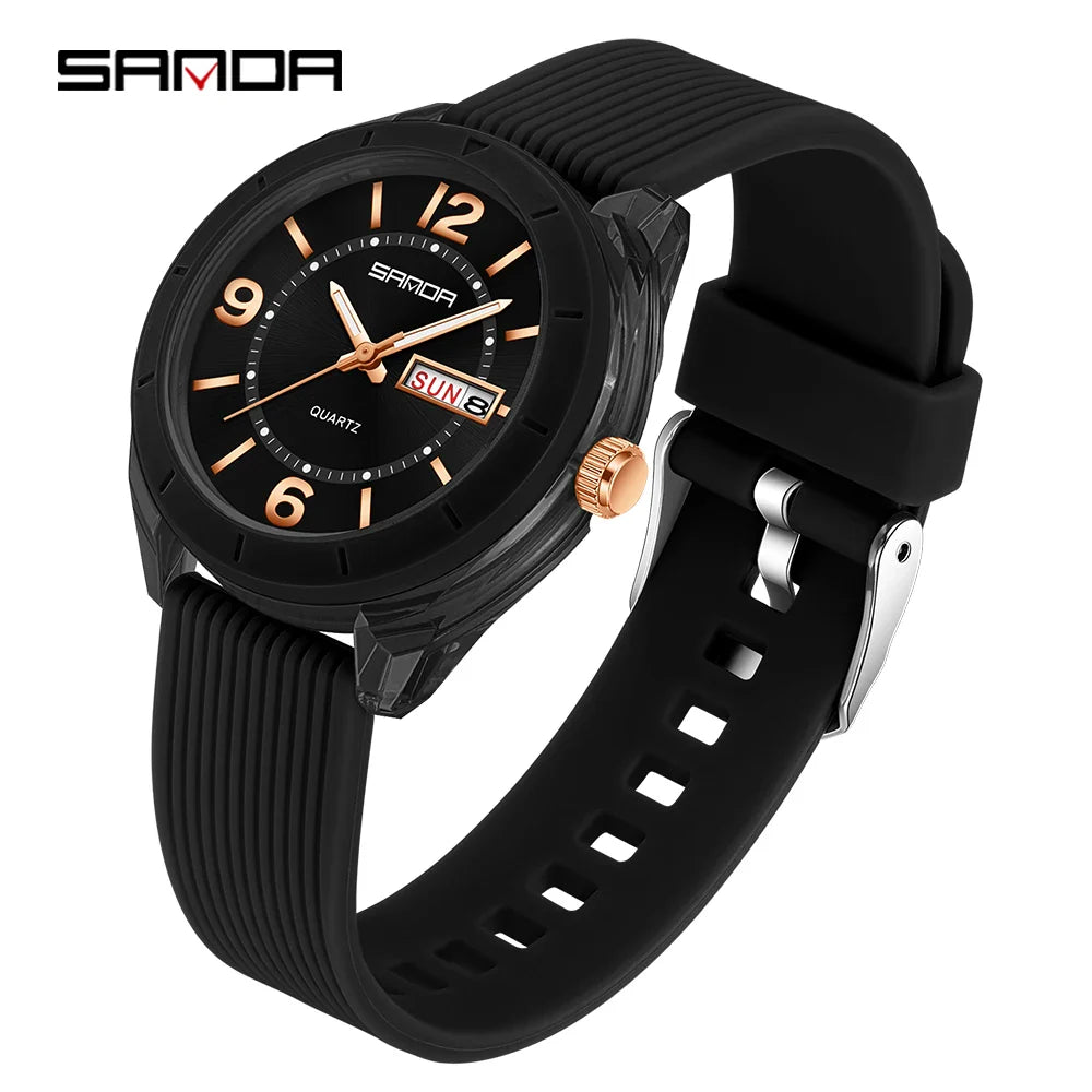 SANDA Quartz Watch for Women Waterproof Auto Date Week Elegant Luxury Ladies Wristwatch Waterproof Analog Women's Watches