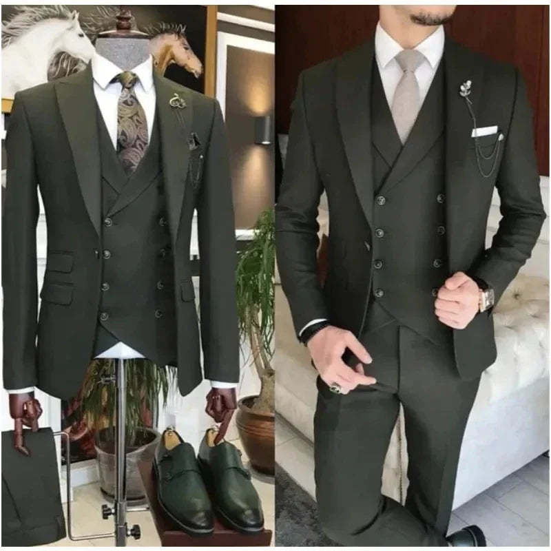 Formal Khaki Men's Slim Fit Suits 3 Pieces Wedding Groom Prom Terno
