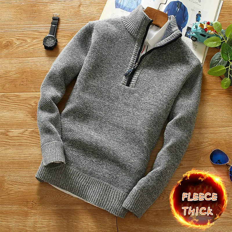 Winter Men's Fleece Thicker Sweater Half Zipper Turtleneck Warm Pullover Quality Male