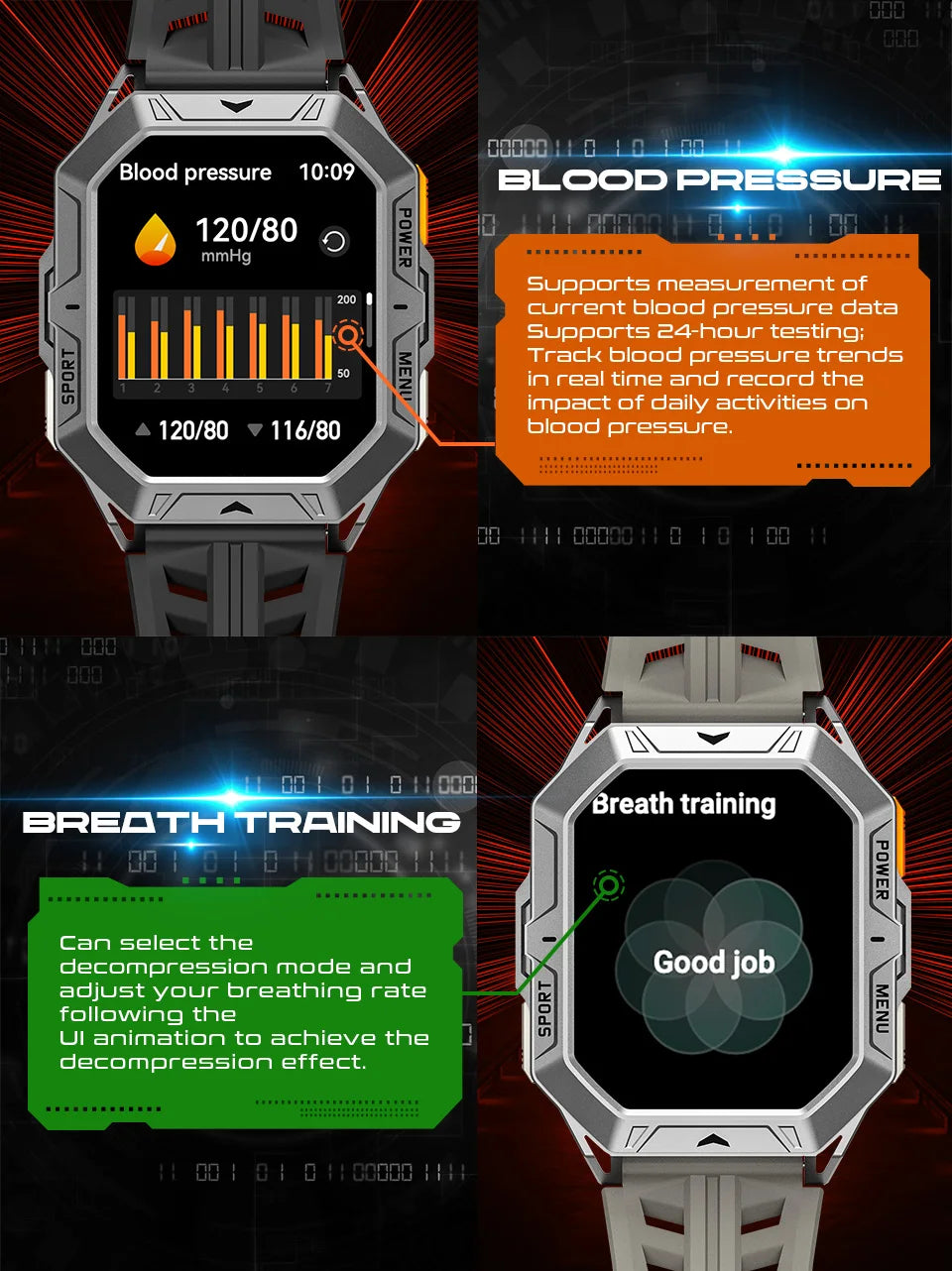 MISIRUN Smart Watch 1000mAh Battery 2.13 Inch AMOLED Screen Men Watch Compass 1ATM Waterproof Bluetooth Call Sports Smartwatch