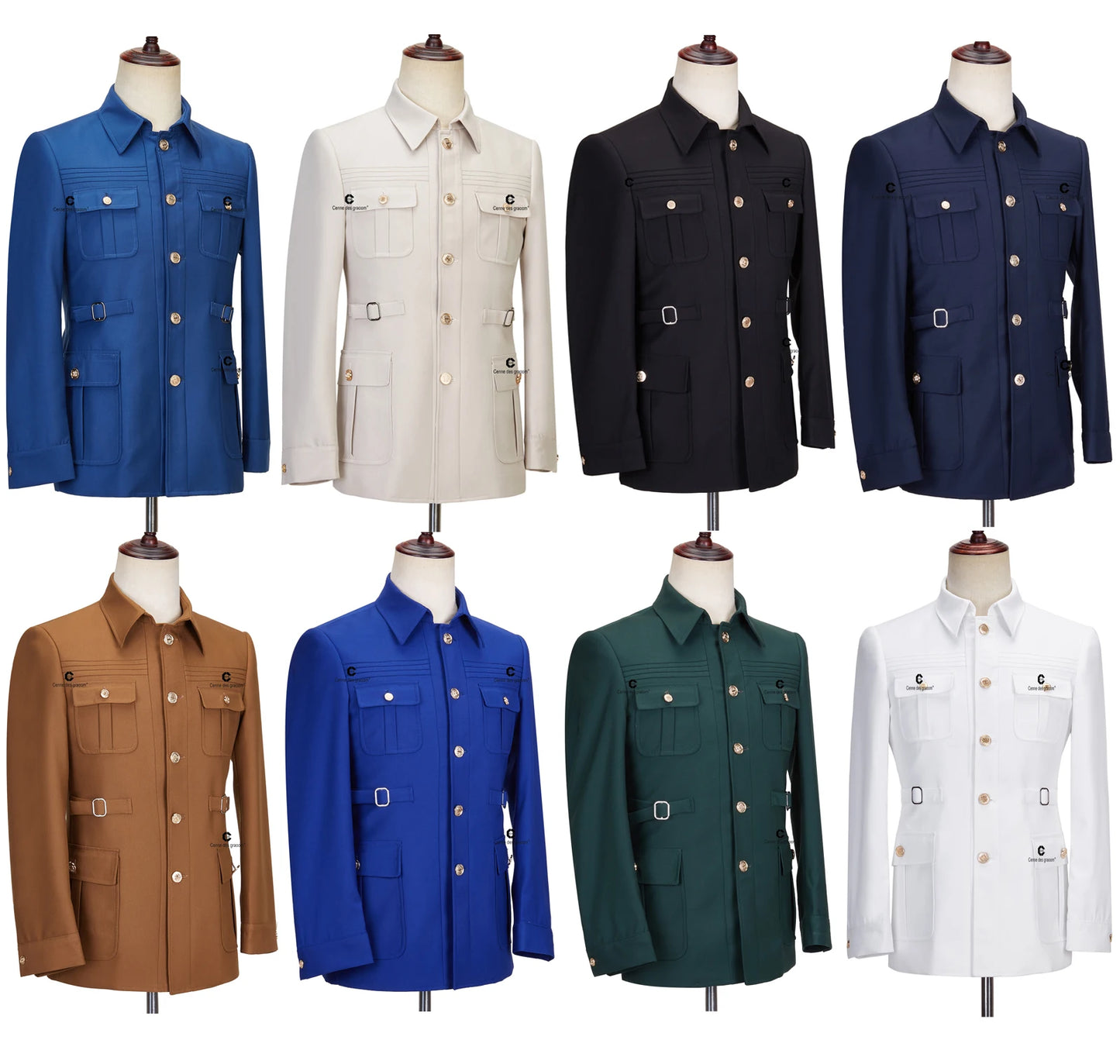 Tuxedo for Mens: Safari Men Suits Gold Button Square Collar Tailor-Made Formal
