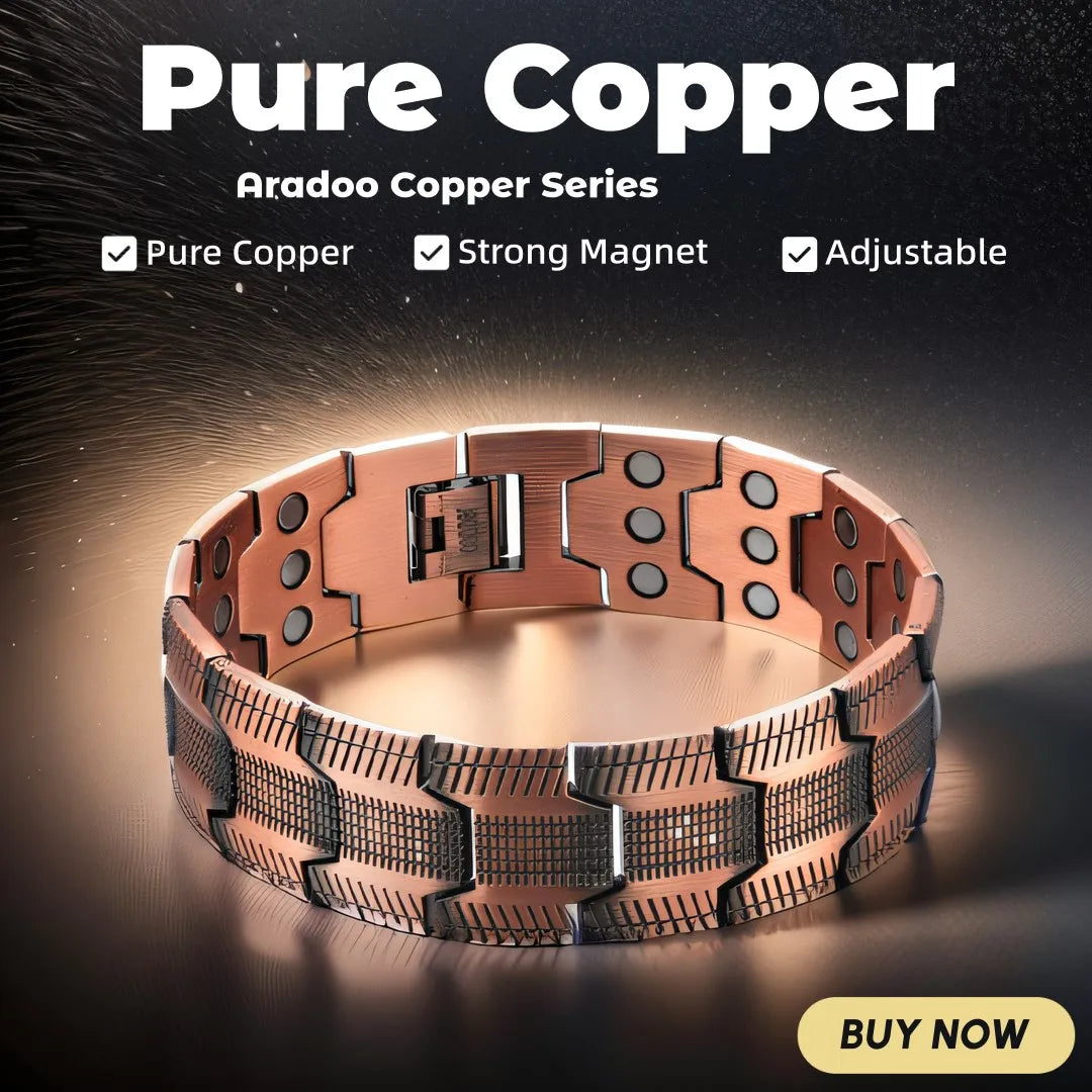 ARADOO Pure Copper Bracelet for Men Vintage Magnetic Bracelets Wristband Adjustable Jewelry Gift