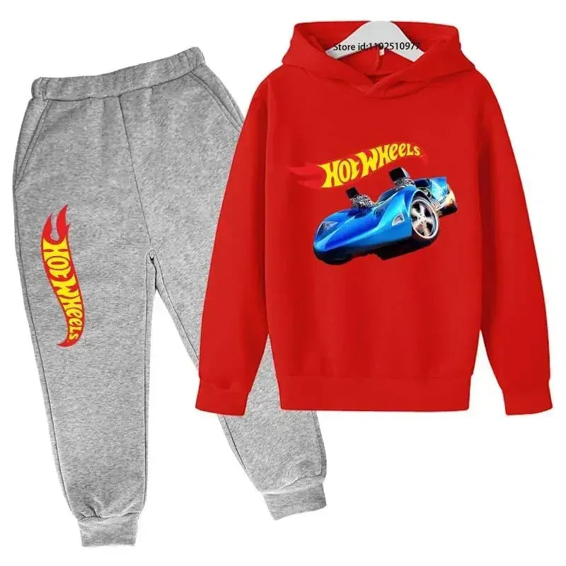 Hot Wheels Kids Spring Autumn Casual Tracksuits 3-13 Years Boys Girls Pullover Hoodie+Pants Suits Children Clothes Sets