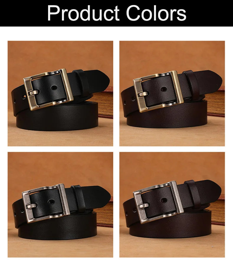 3.8cm Wide Men's Belt 110cm 120cm 130cm High-Quality Leather Belt Men's Retro Pure Cowhide Alloy Pin Buckle Jeans Men's Belt