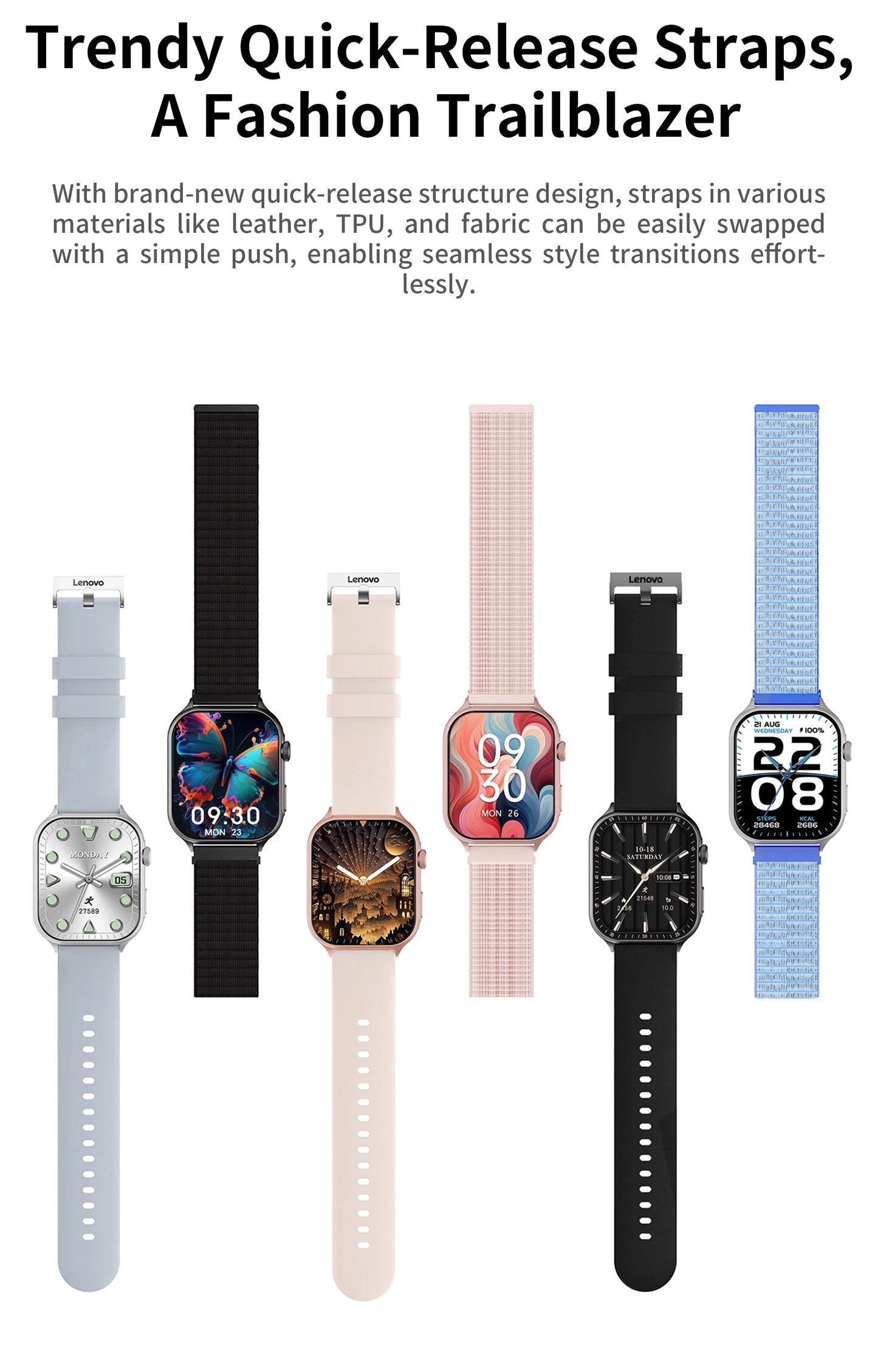 Lenovo 2025 New Smart Watch Men Women 1.96” HD AMOLED Heart Rate Health Monitor Bluetooth Call Waterproof IP68 For Android IOS