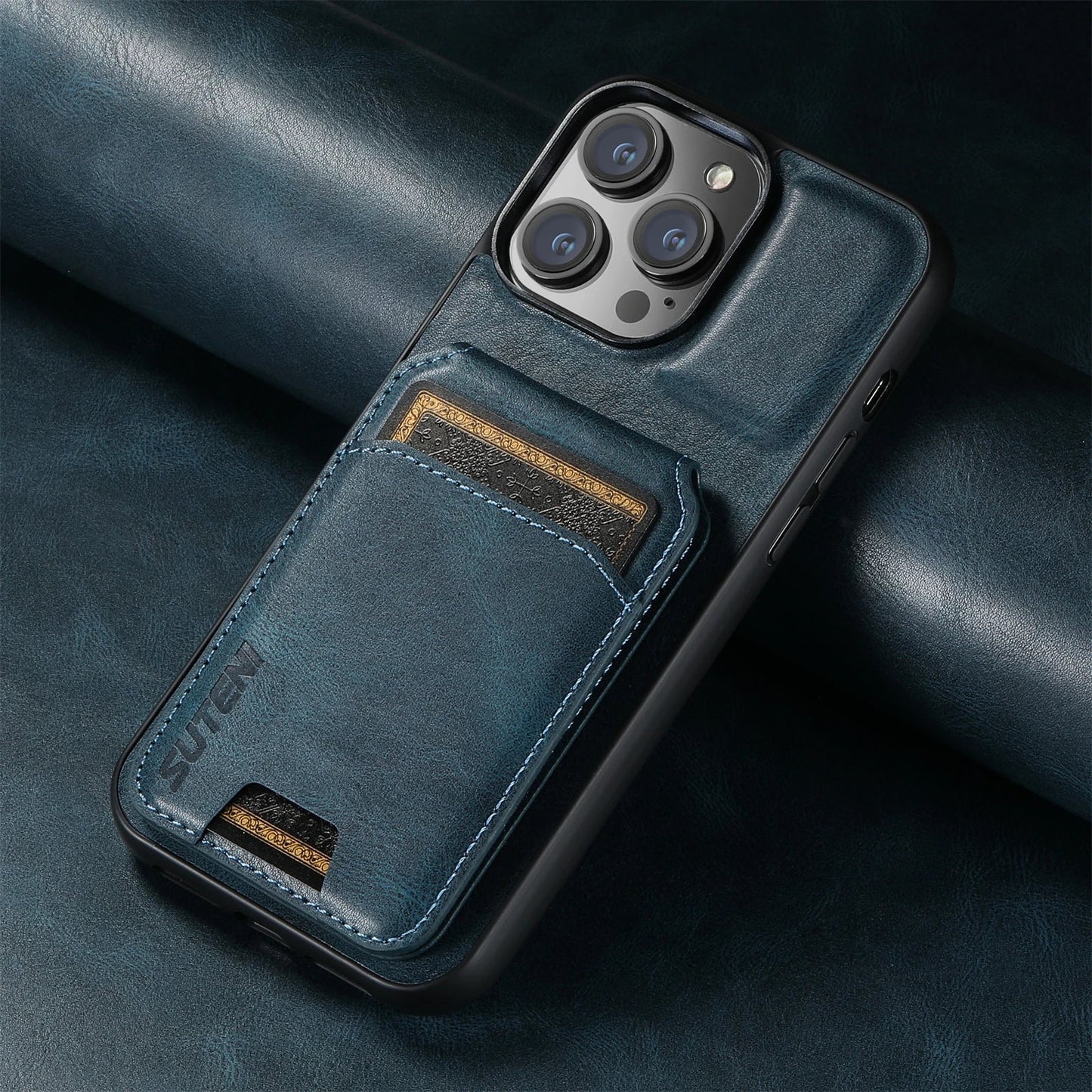 SUTENI Luxury Leather Card Holder Phone Case Wallet Kickstand Cover For iPhone 17 16 15 14 13 12 11 Pro Plus Max X Xs XR