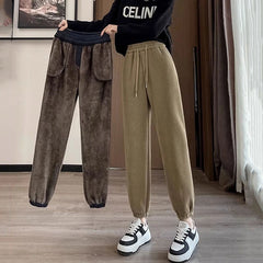 Winter Warm Lamb Fleece Women Pants Fashion High Waist Thick Loose Harem Pants