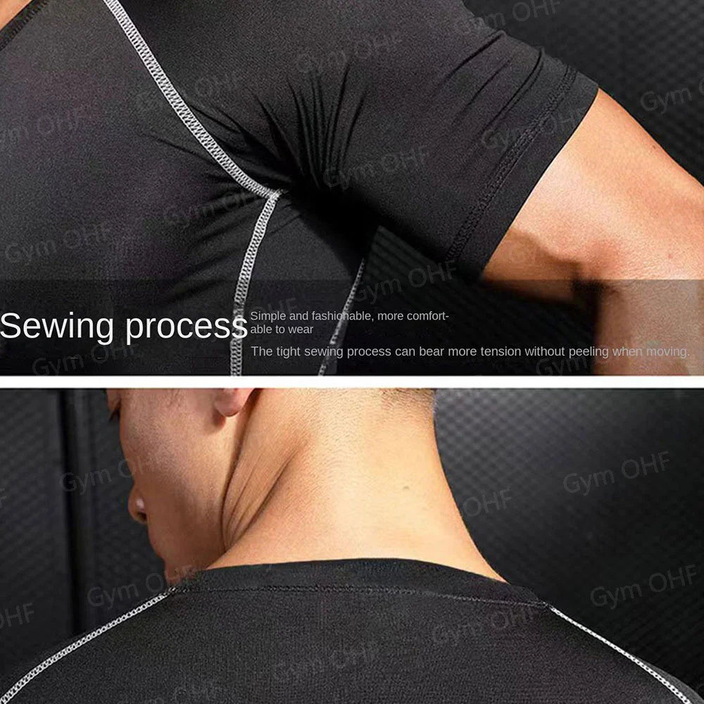 Funny Face 2 in 1 Shorts T Shirt Suits Men's Fitness Breathable Second Skin Compression Shirts Sets Gym Double Deck Shorts