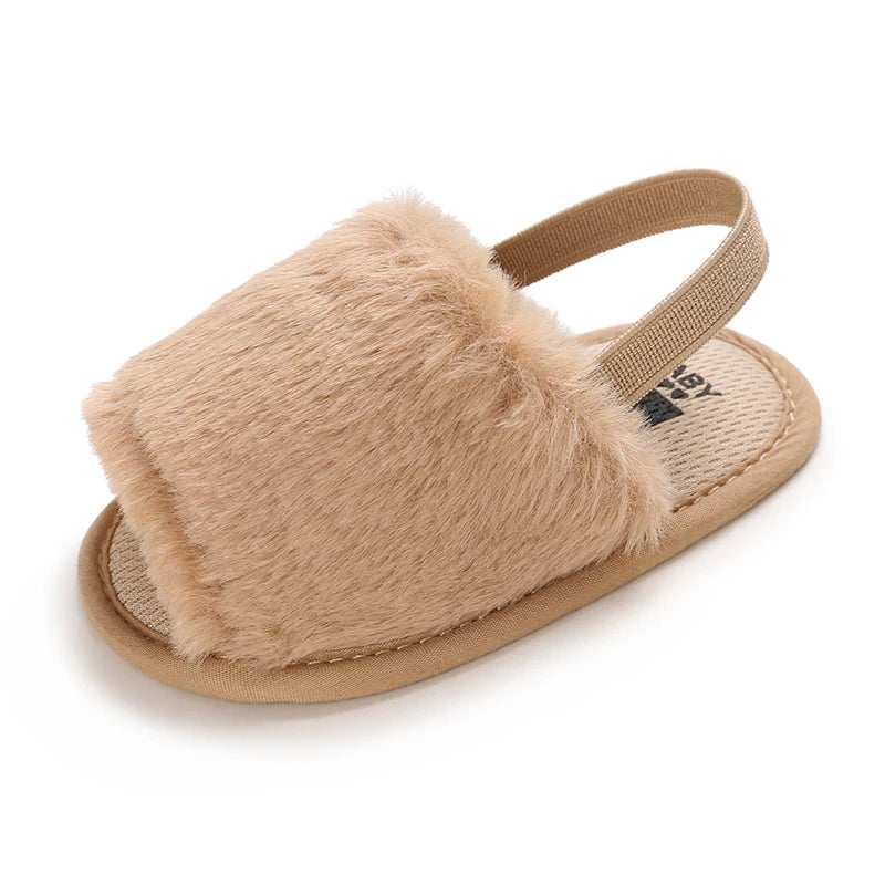 Summer Soft Hair Style Classic Baby Girl Slipper Sandals Breathable Baby Fur Shoes