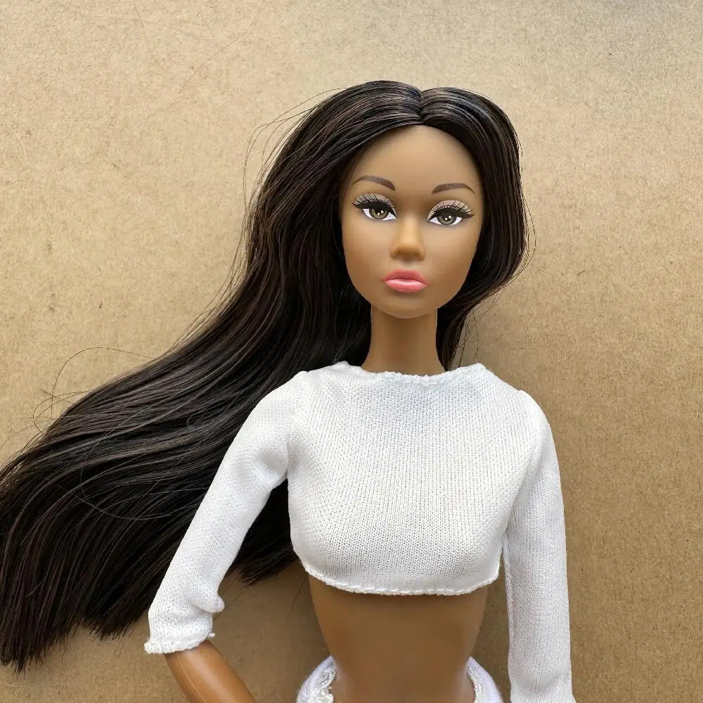 1/6 PP Face Mold Super Model Doll Figures FR Beige Dark Brown Skin Tone Joints Movable Solid Doll 30cm Doll Kids Birthday Gift