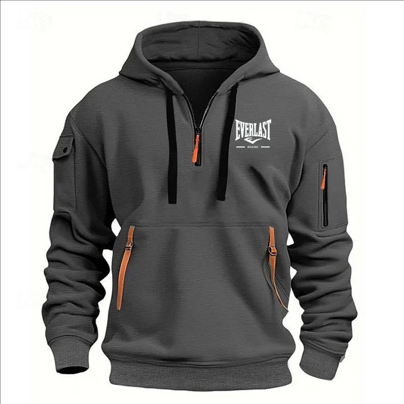 Modo herfst en inverno herenmerkkleding ontwerp met mealous ritsen bedrukte moletom com capuz casual losse trui met capuchon