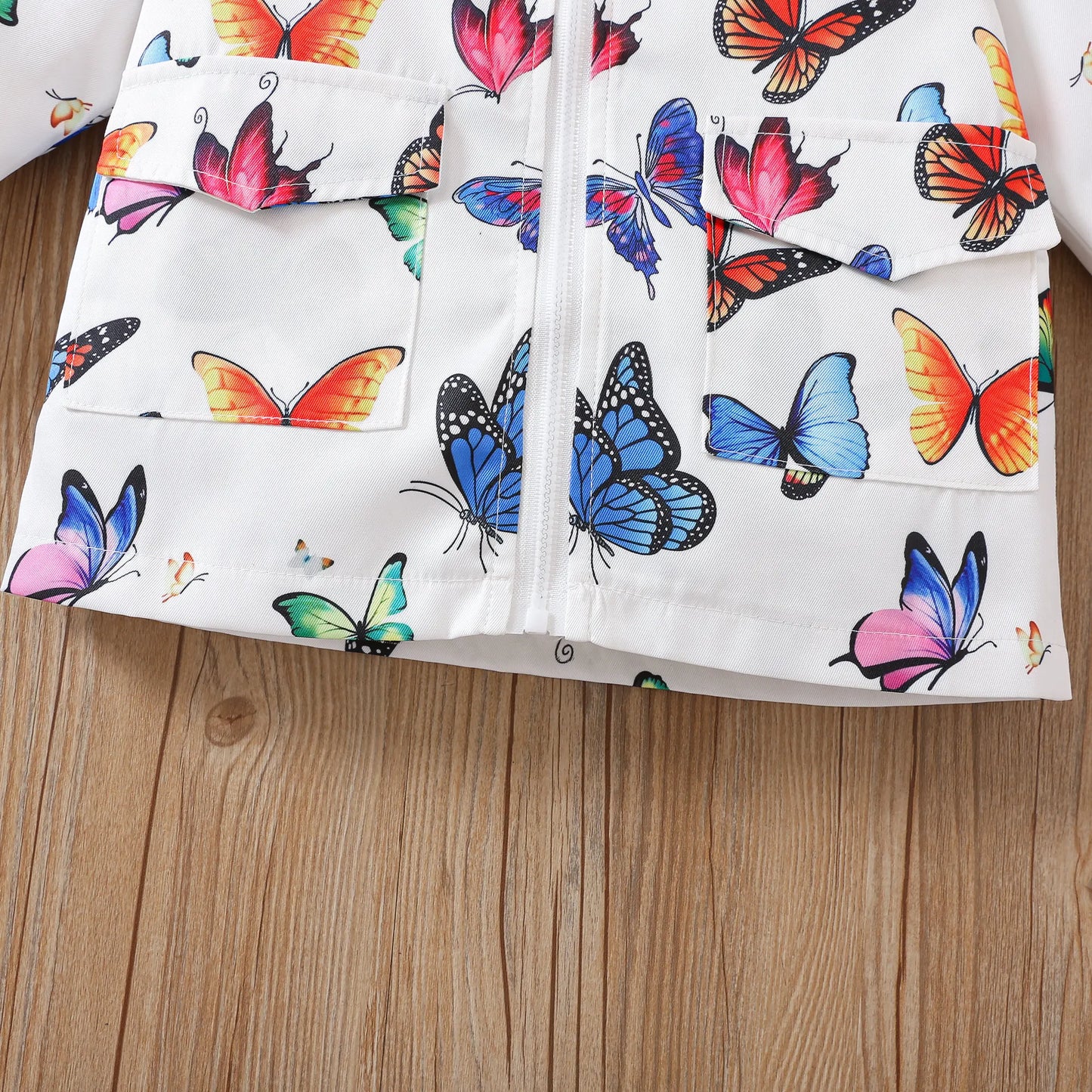 Explosive girls autumn hooded sweater cartoon butterfly print long-sleeved casual jacket kids fashion windbreaker baby clothing