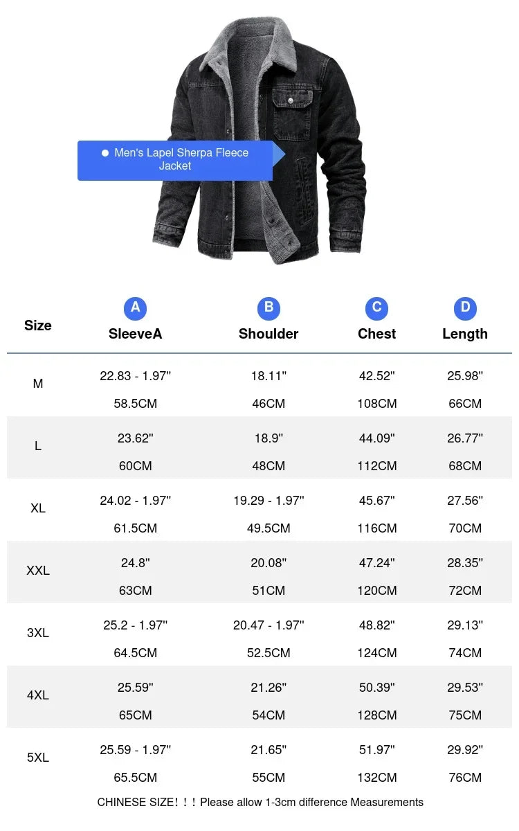 Men's Winter Jacket Fashion Men's Lapel Sherpa Fleece Lined Thicken Denim  Coats