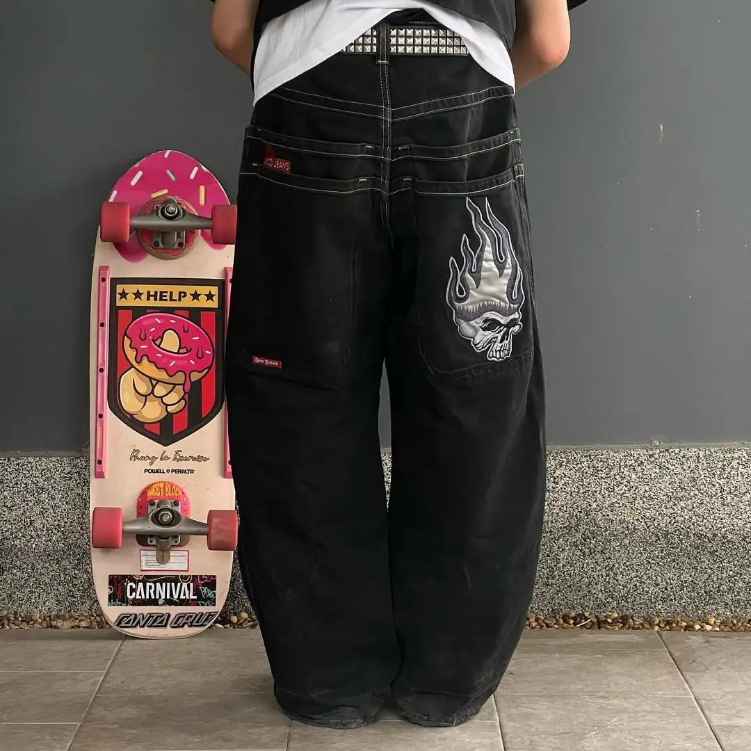 European And American Retro Pattern Embroidered Jeans Women Y2K Street Hip Hop