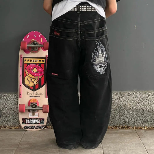 European And American Retro Pattern Embroidered Jeans Women Y2K Street Hip Hop