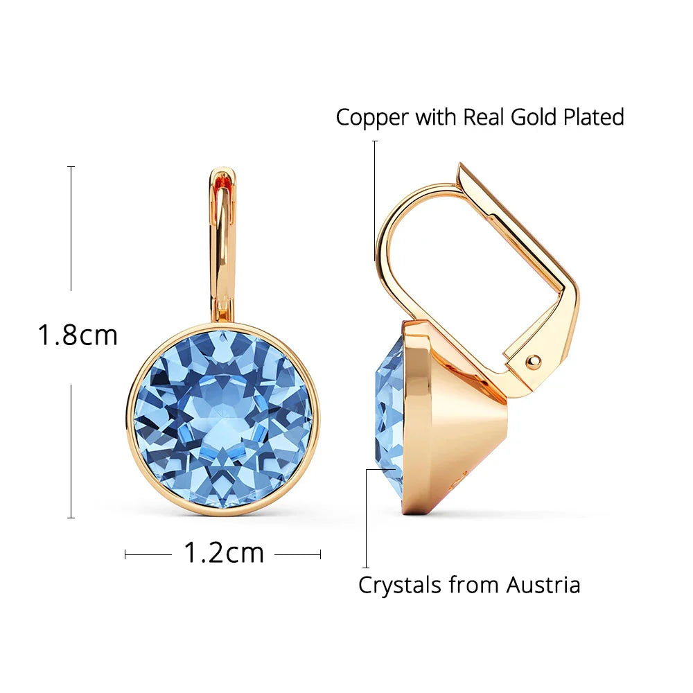 Bella Drop Earring for Women Christmas Birthday Premium Austrian Crystals Round Cut Dangle Silver Gold Color Pierced Jewelry