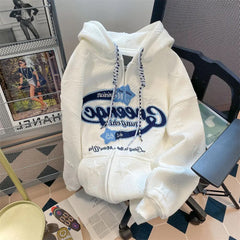 Embroidery Star Letter zipper cardigan hooded sweatshirt men women Shin Hooded